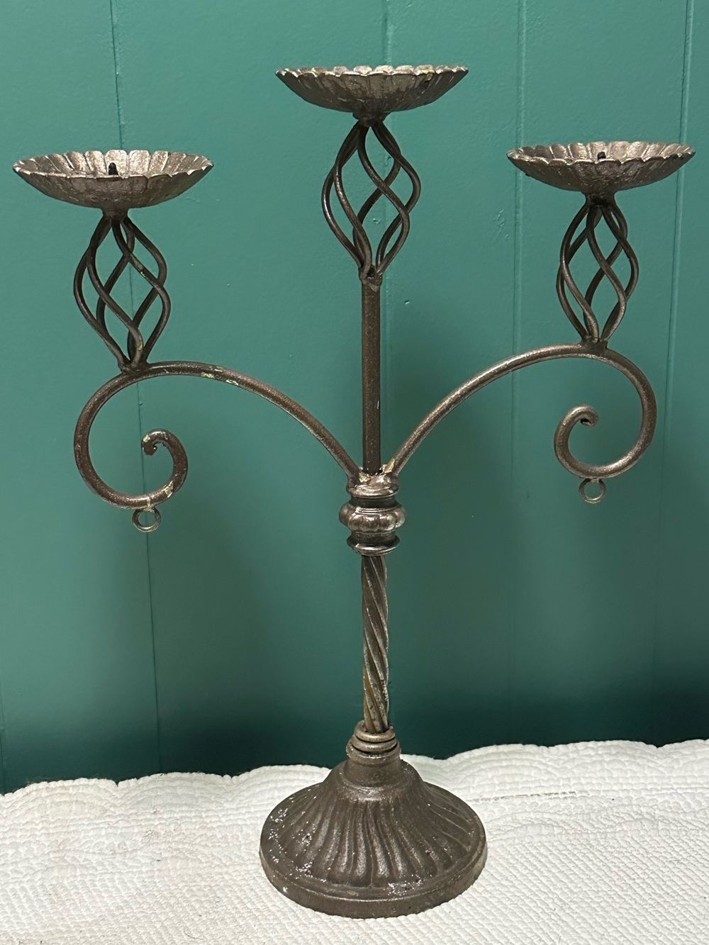 Brass Candelabra Three Candle Heavyweight Bronze